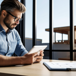 **Image Prompt:** A serene morning scene. An architect sits with coffee, reviewing notes on a tablet, planning the day ahead with a schedule visible. Focus on organization and calm amidst a busy profession. Include architectural blueprints subtly in the background.