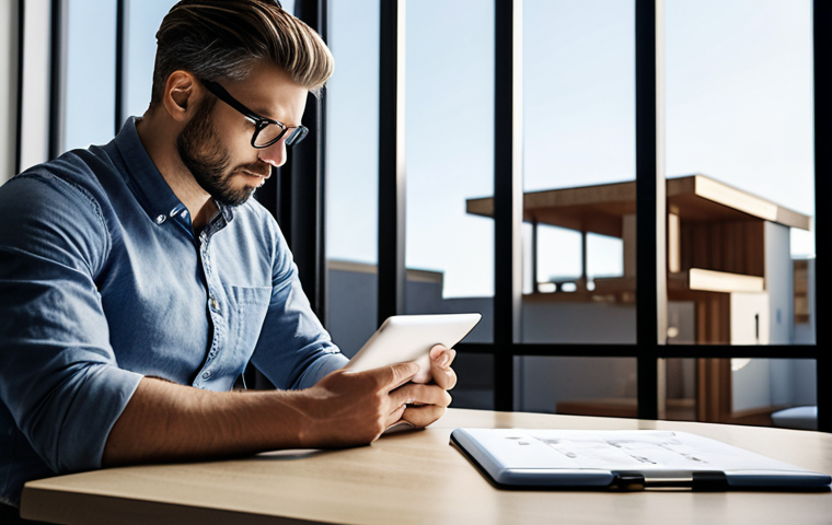 **Image Prompt:** A serene morning scene. An architect sits with coffee, reviewing notes on a tablet, planning the day ahead with a schedule visible. Focus on organization and calm amidst a busy profession. Include architectural blueprints subtly in the background.